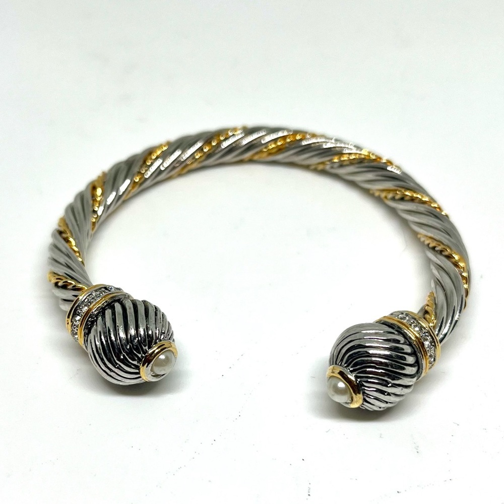 Twisted Cable Two-Tone Faux Pearl Bracelet